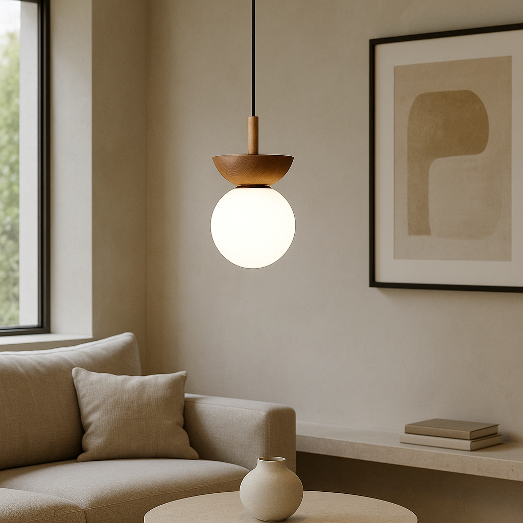 Drewniana lampa wisząca Japandi