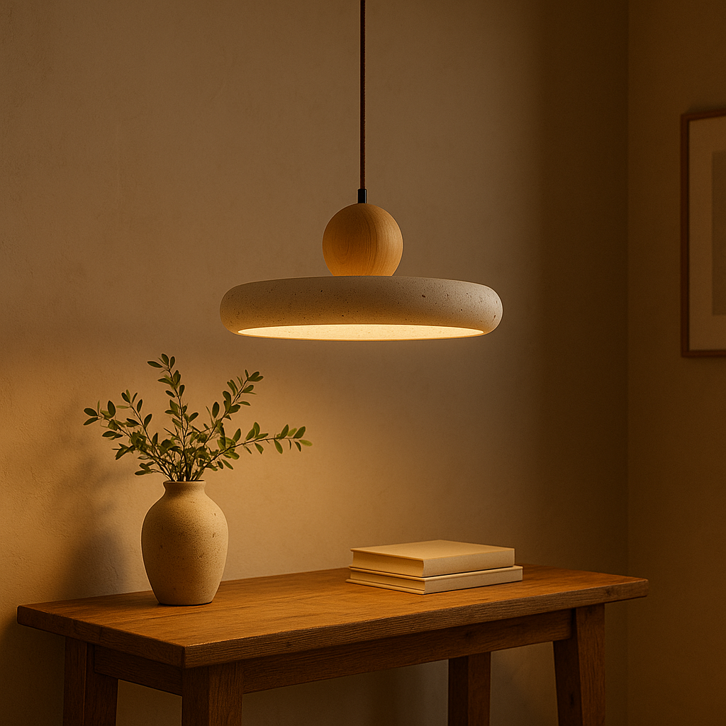 Lampa wisząca z drewna trawertynowego