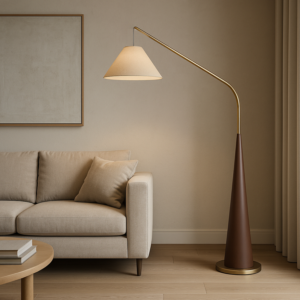 Drewniana łukowa lampa podłogowa Charle's