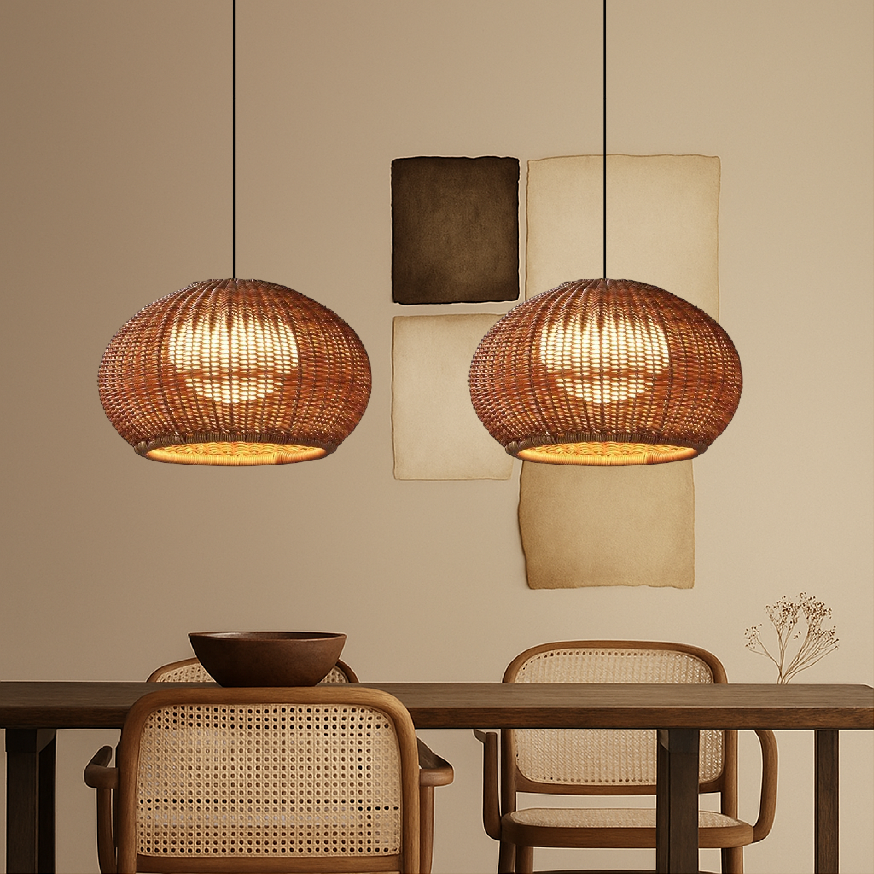 Zewnętrzna/wewnętrzna bambusowa lampa wisząca