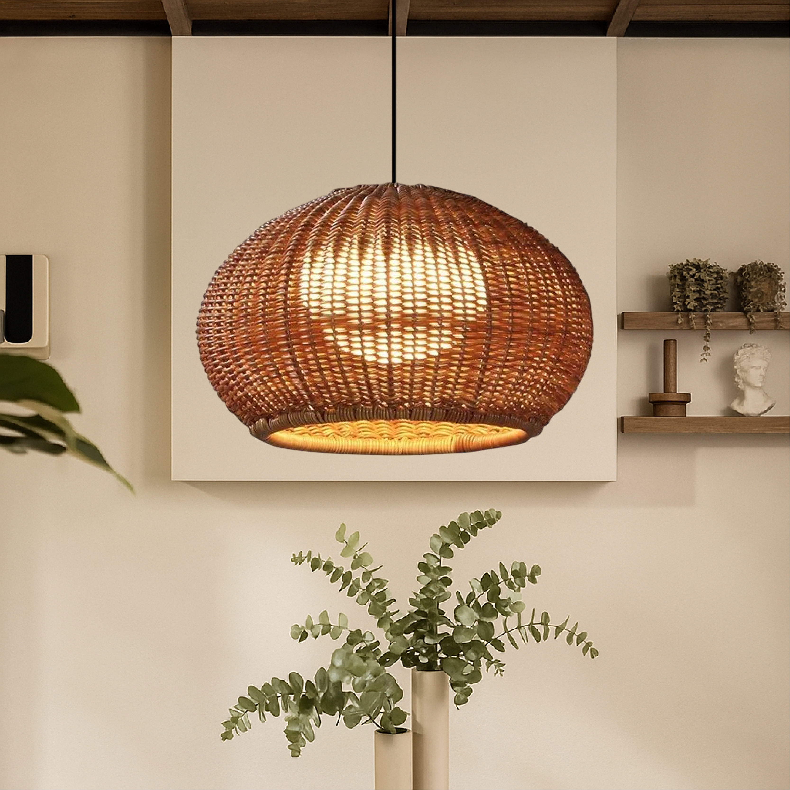 Zewnętrzna/wewnętrzna bambusowa lampa wisząca