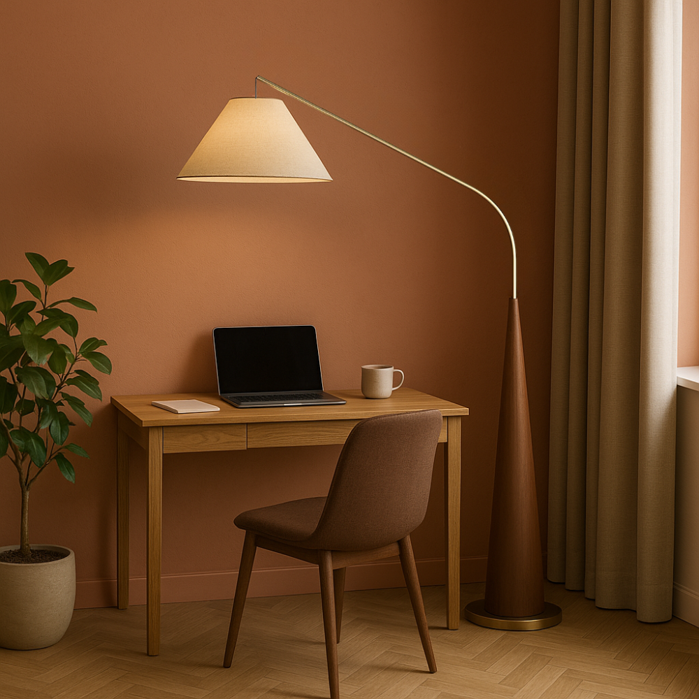 Drewniana łukowa lampa podłogowa Charle's