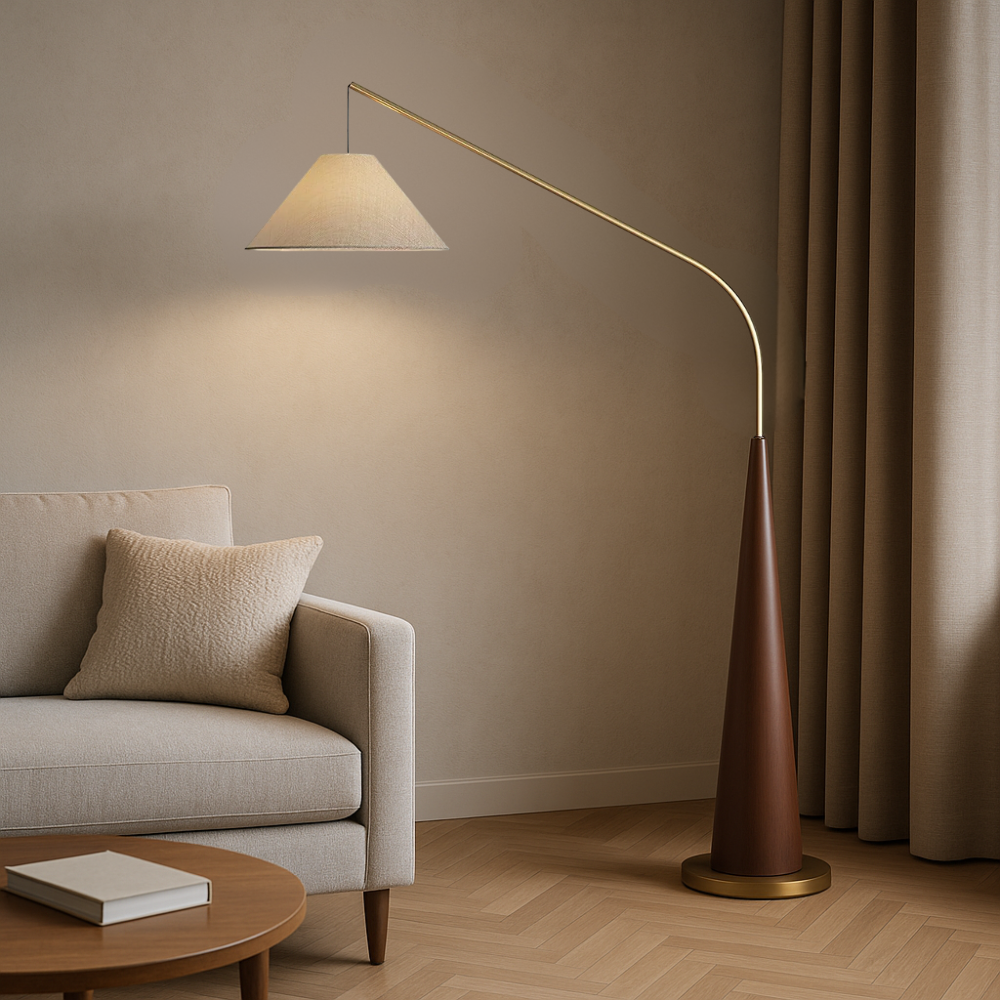 Drewniana łukowa lampa podłogowa Charle's
