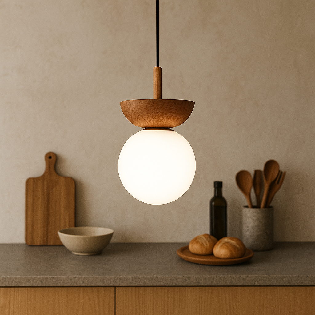 Drewniana lampa wisząca Japandi