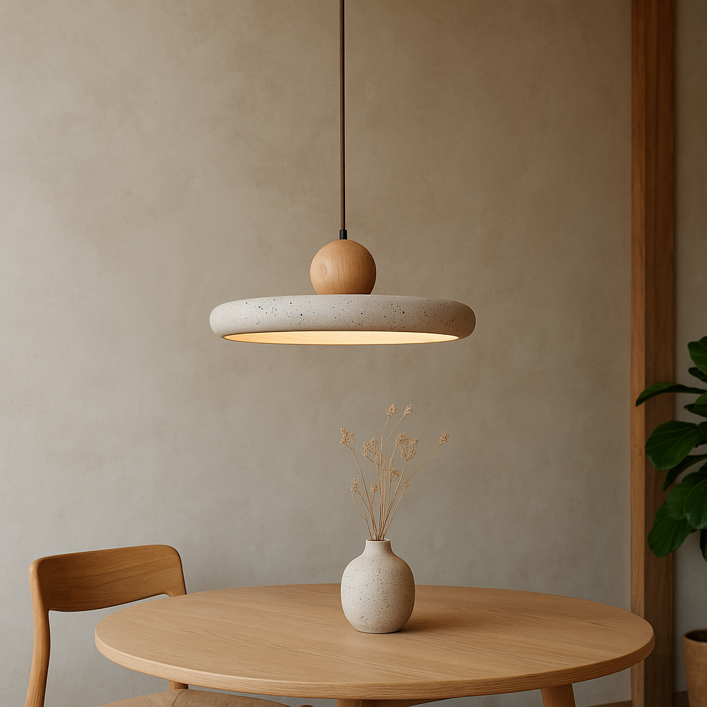 Lampa wisząca z drewna trawertynowego