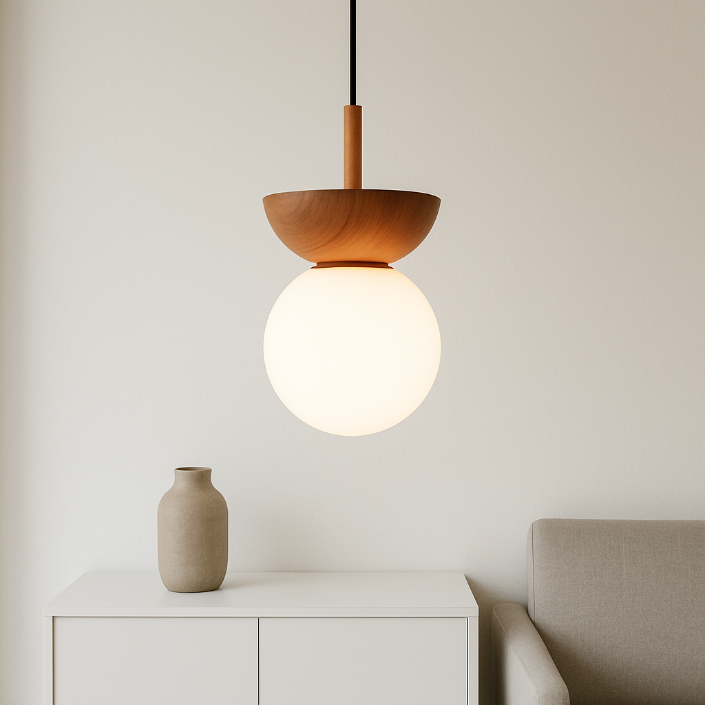 Drewniana lampa wisząca Japandi
