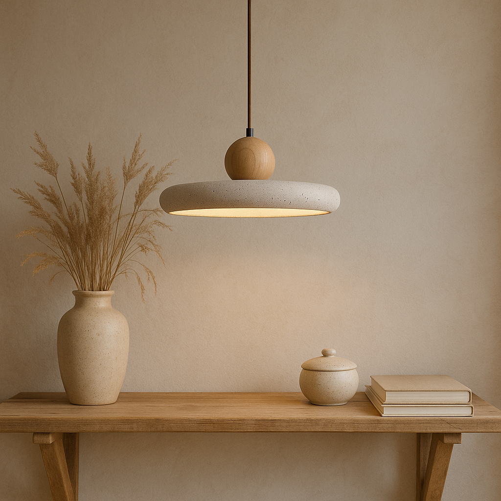 Lampa wisząca z drewna trawertynowego