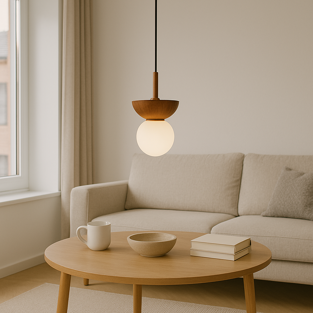 Drewniana lampa wisząca Japandi