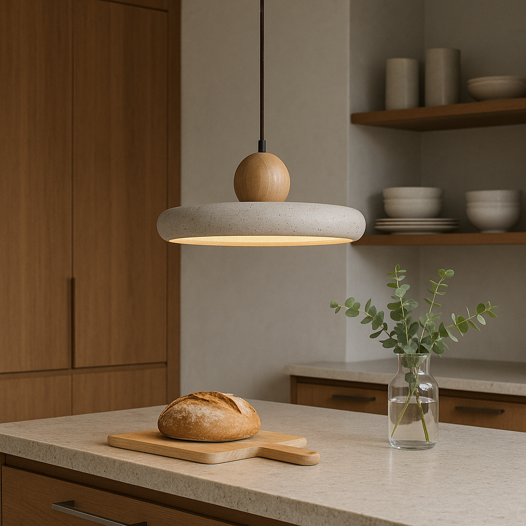 Lampa wisząca z drewna trawertynowego