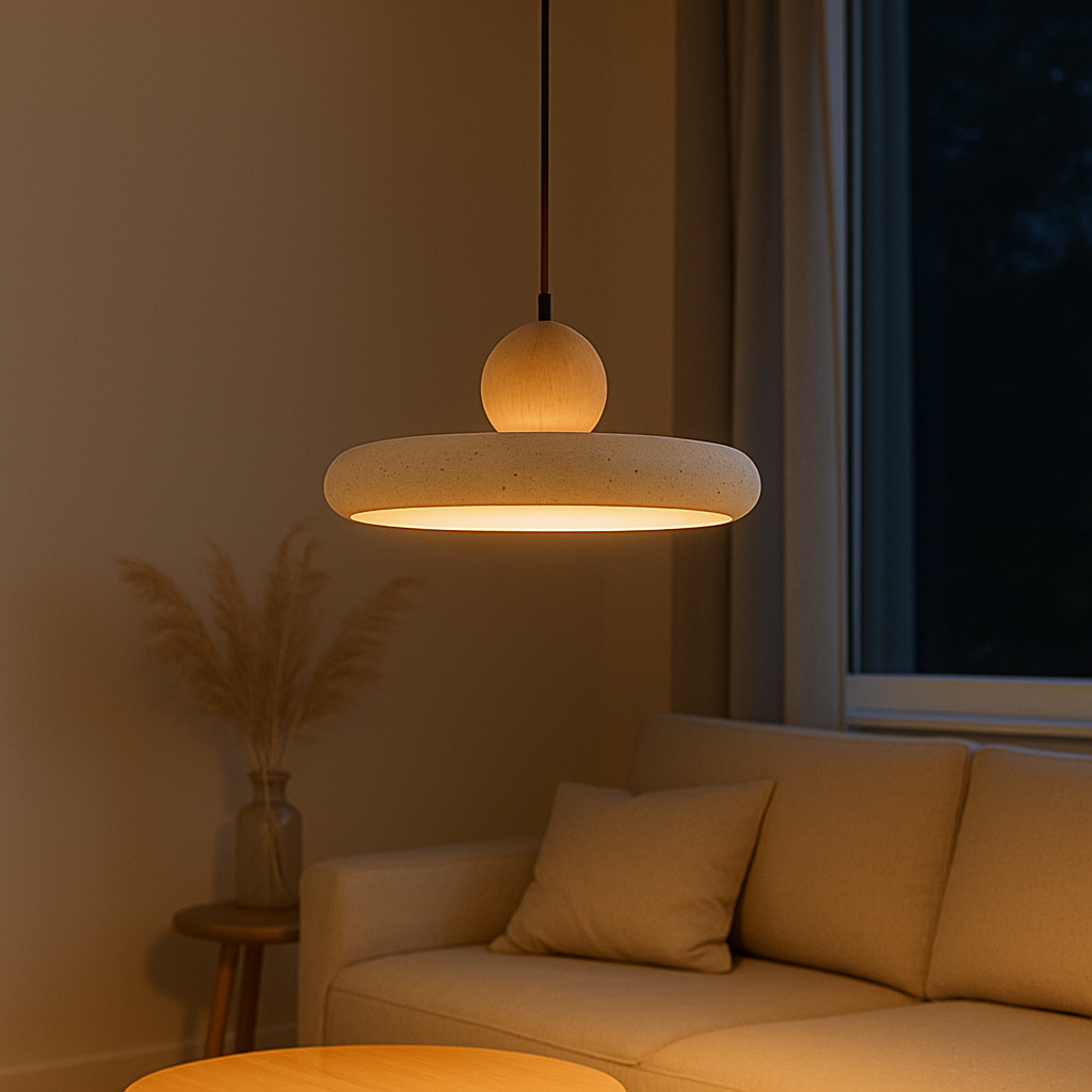 Lampa wisząca z drewna trawertynowego