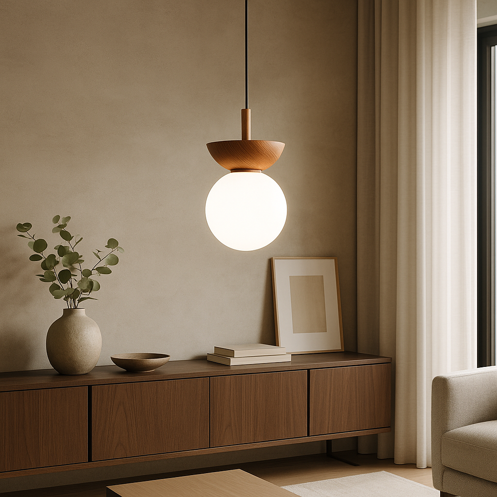Drewniana lampa wisząca Japandi