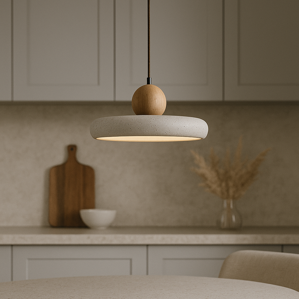 Lampa wisząca z drewna trawertynowego