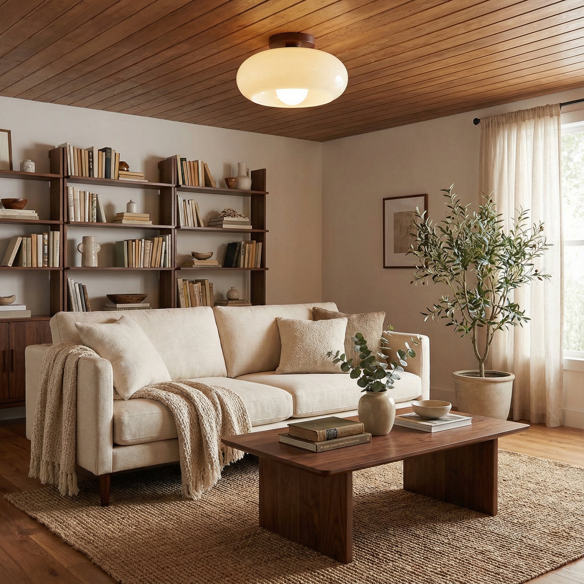 Francuska kremowa lampa sufitowa Bauhaus