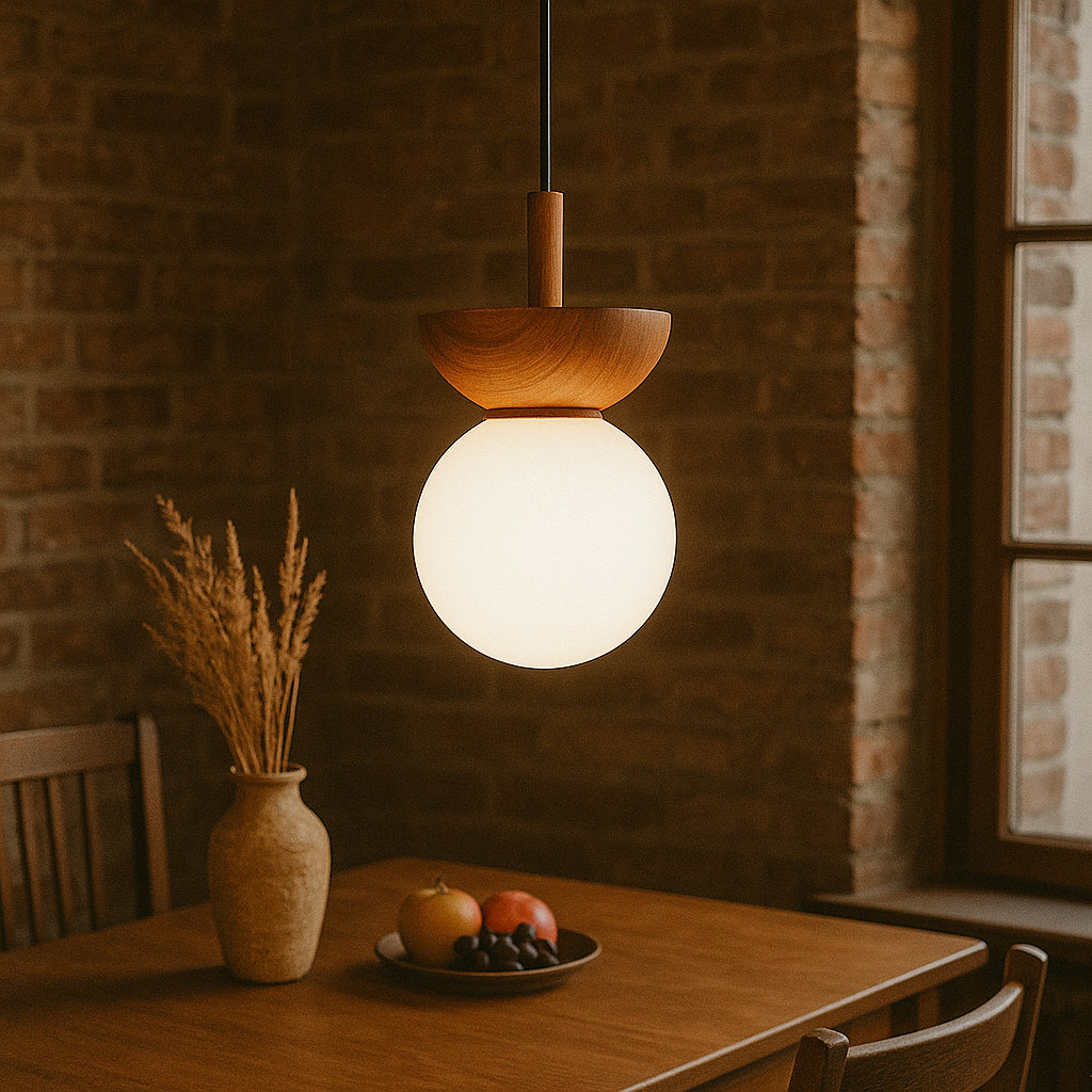 Drewniana lampa wisząca Japandi