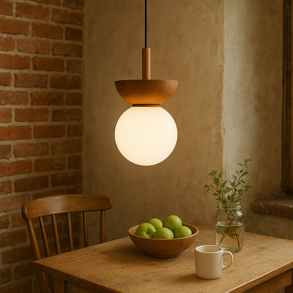 Drewniana lampa wisząca Japandi