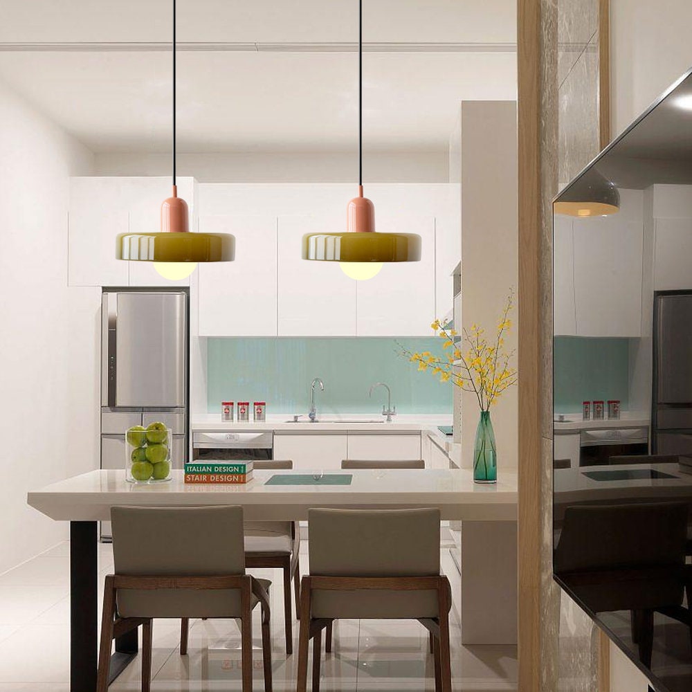 Lampa wisząca z kolorowego szkła Bauhaus