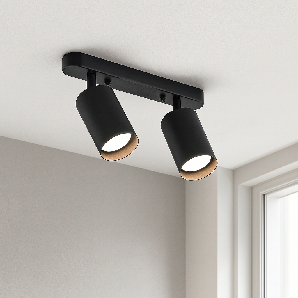 Obrotowa sufitowa lampa punktowa z 2 głowicami