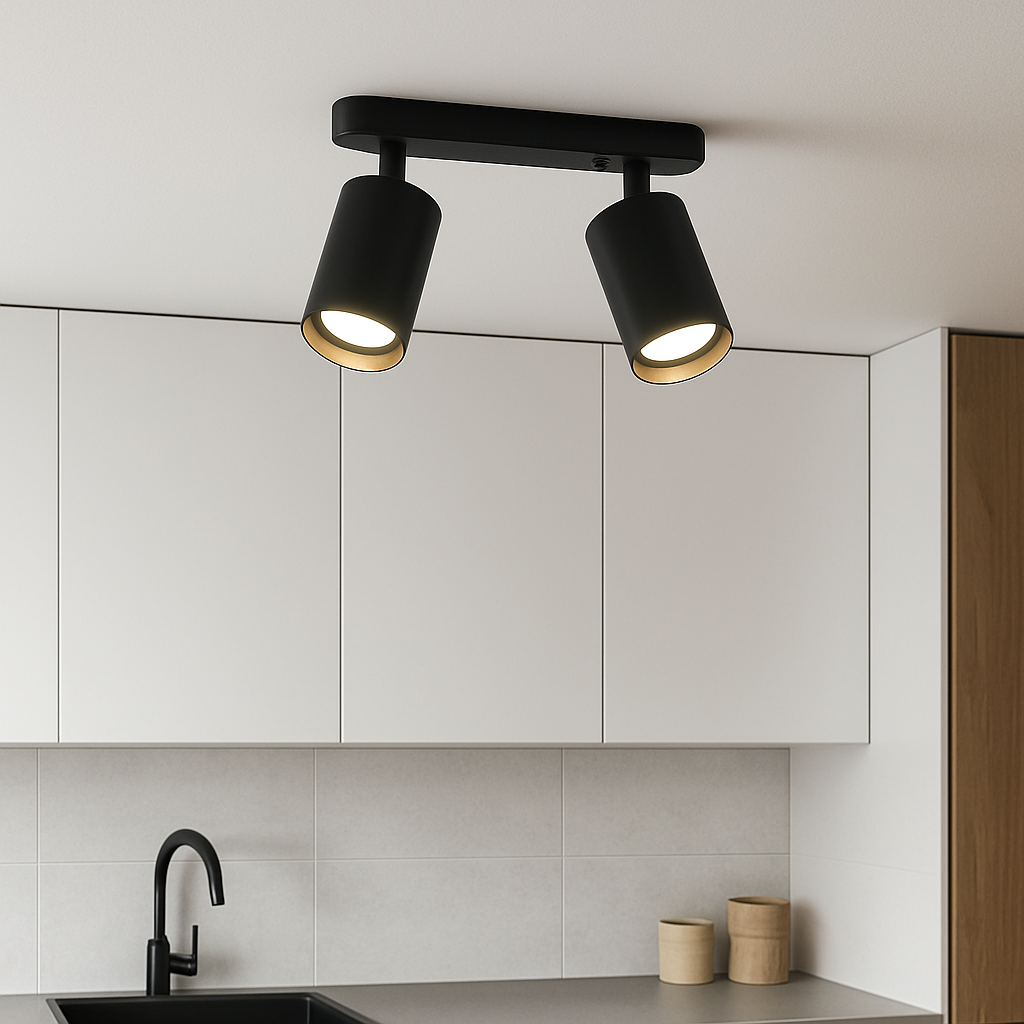 Obrotowa sufitowa lampa punktowa z 2 głowicami