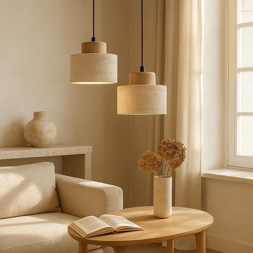 Lampa wisząca z kamienia trawertynowego