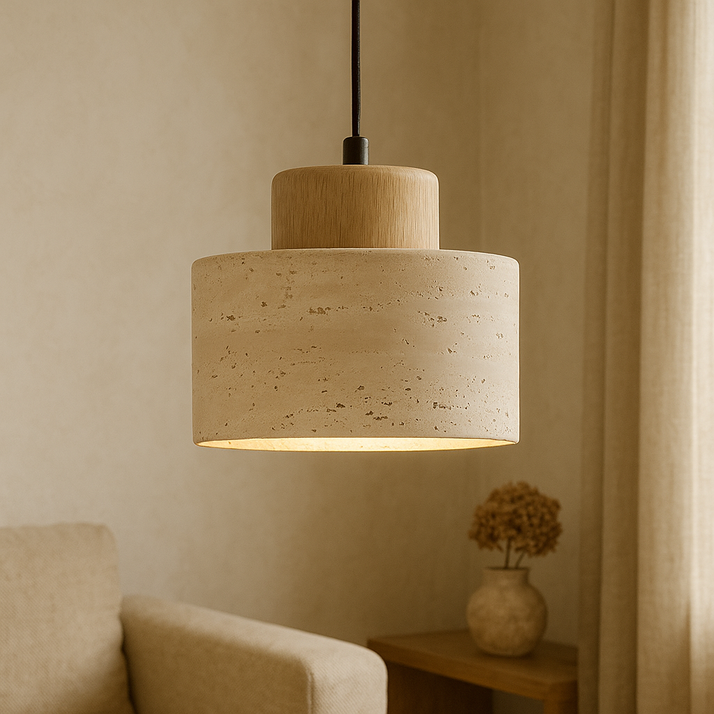 Lampa wisząca z kamienia trawertynowego