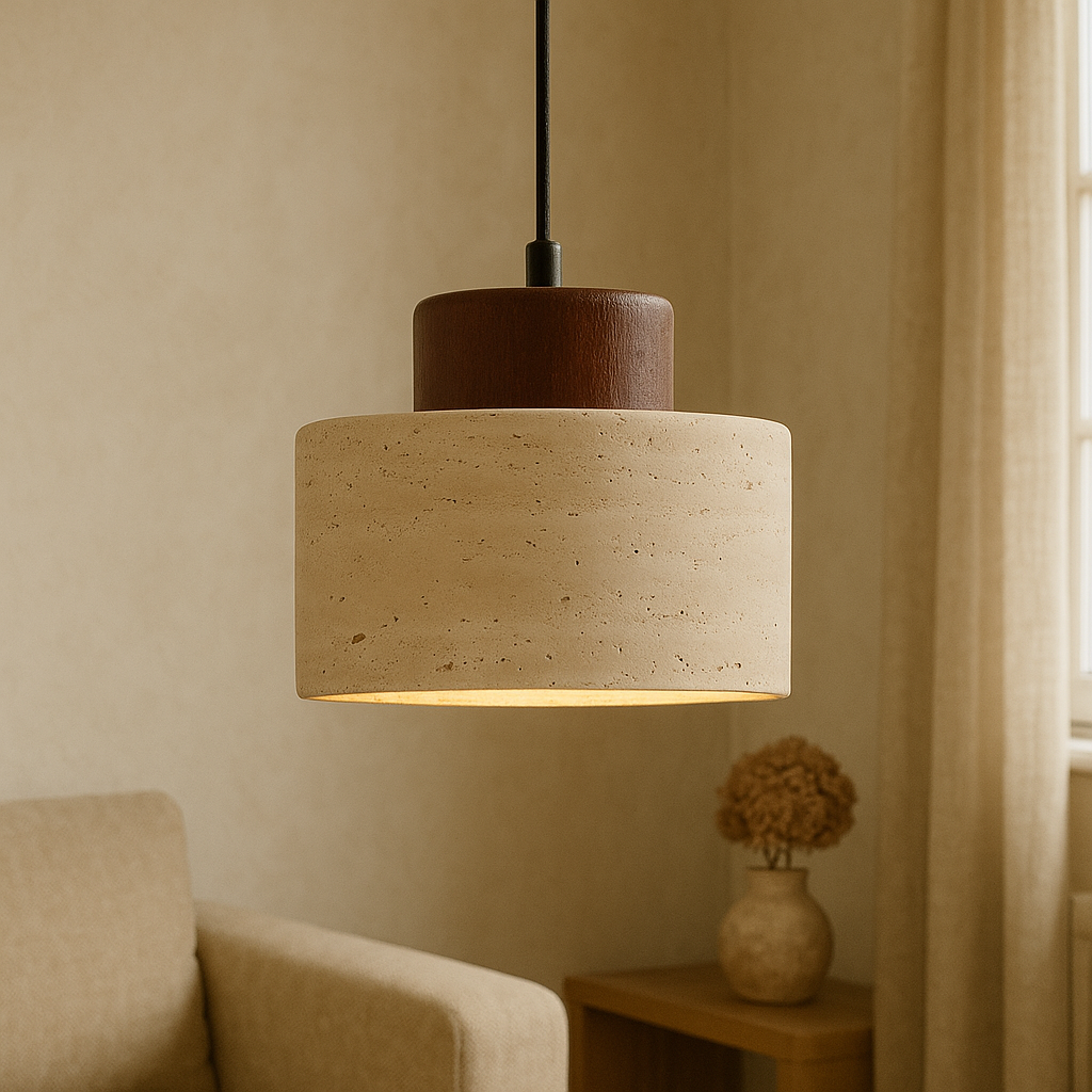 Lampa wisząca z kamienia trawertynowego