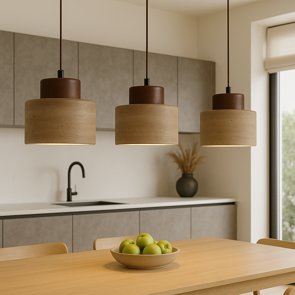 Lampa wisząca z kamienia trawertynowego
