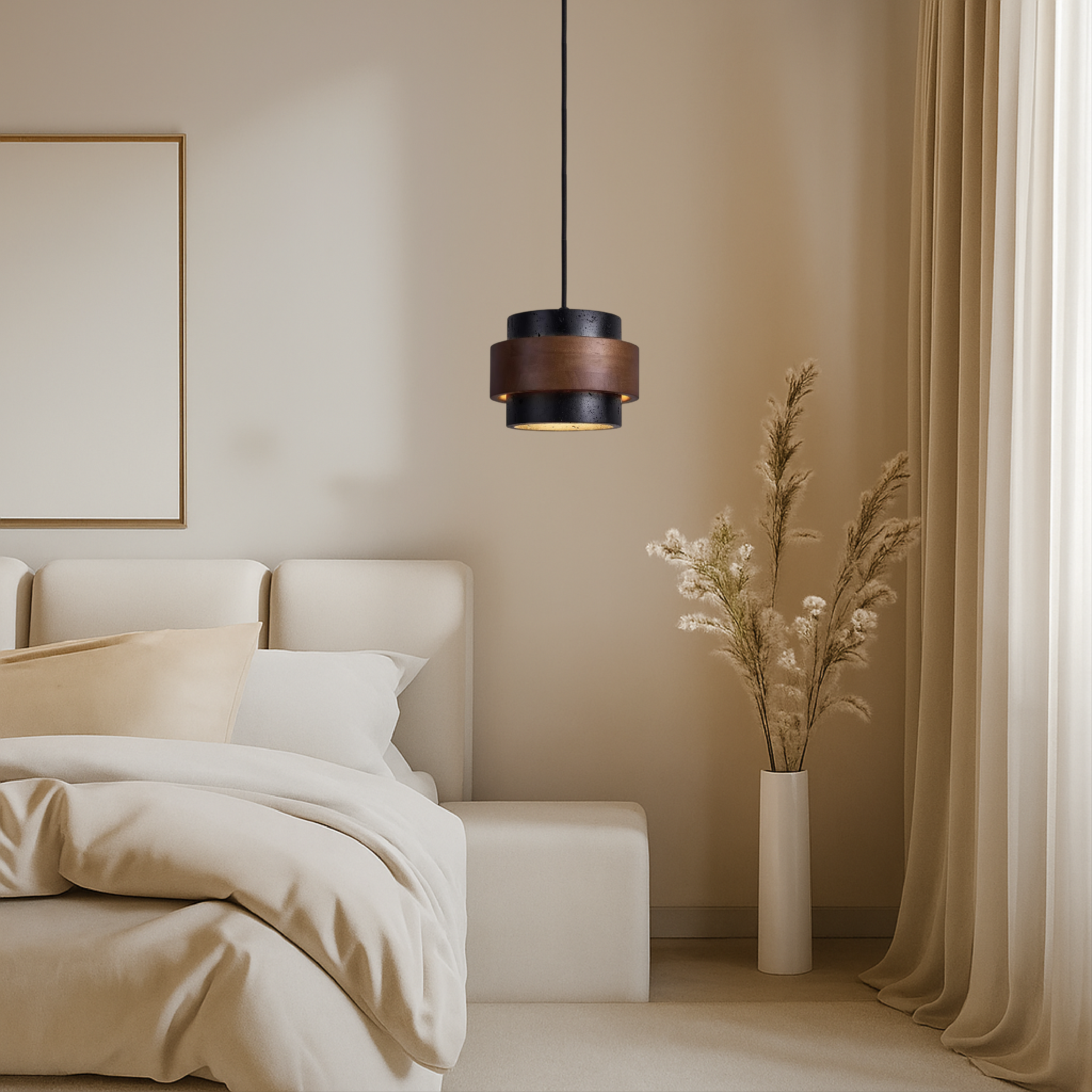 Lampa wisząca z czarnego trawertynu