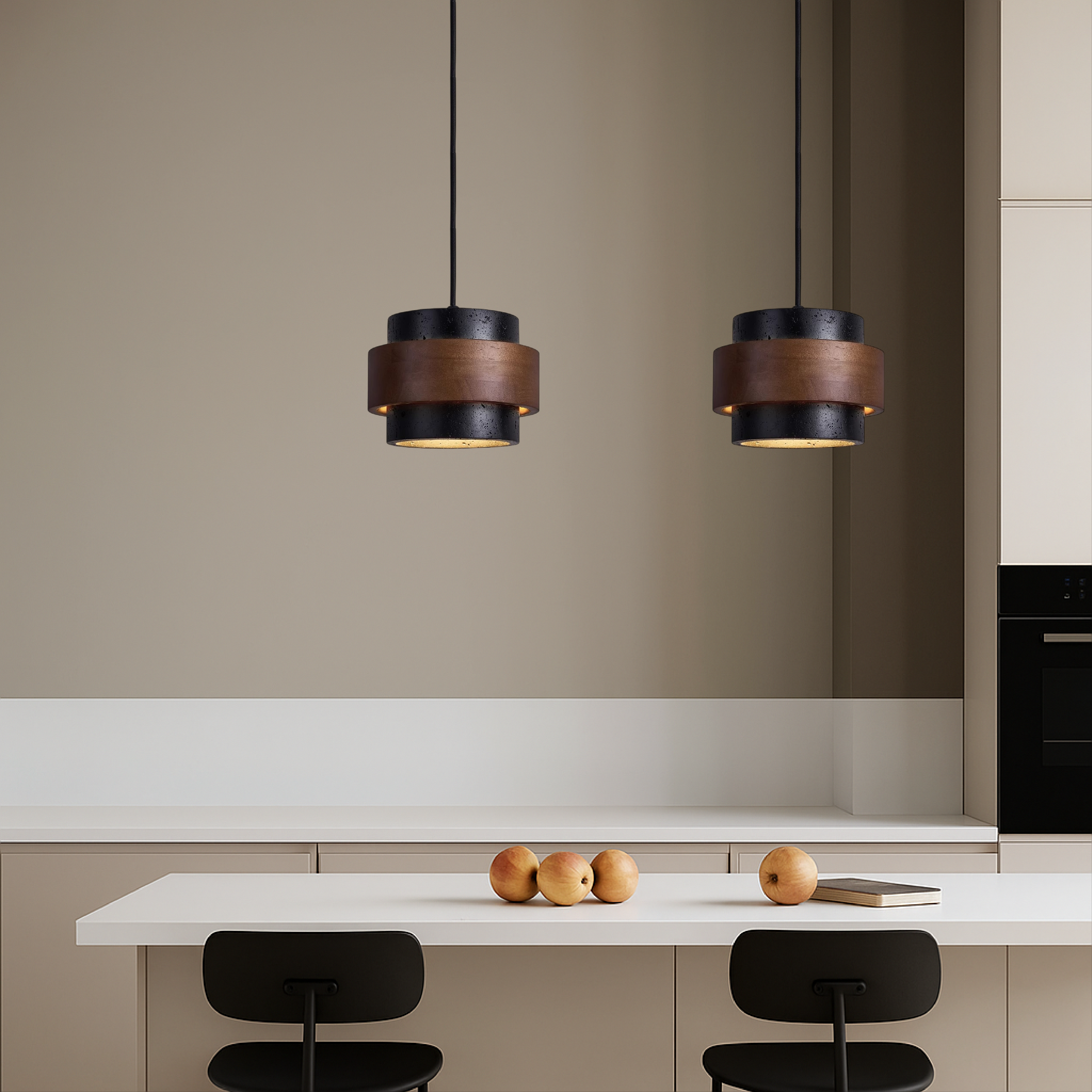 Lampa wisząca z czarnego trawertynu