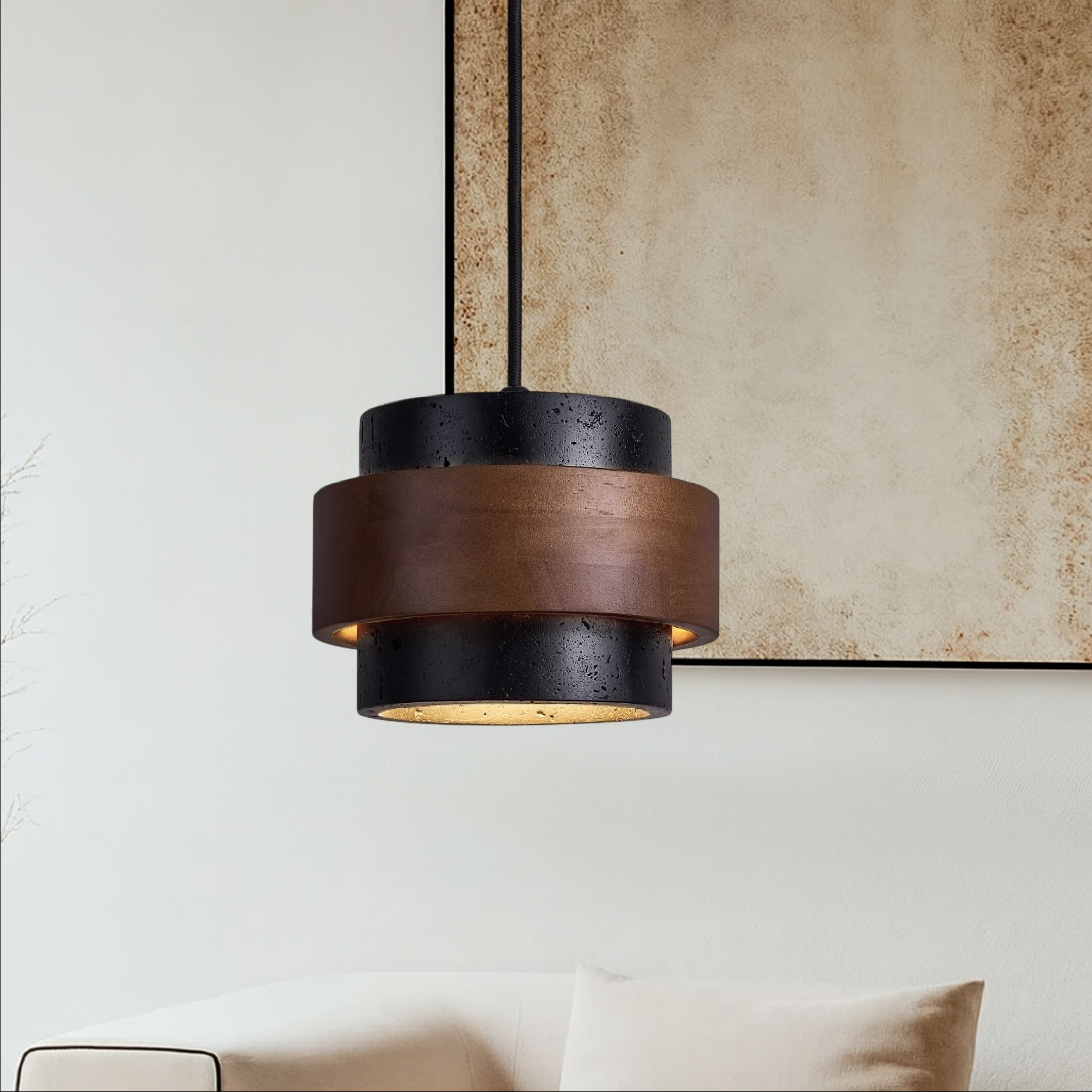 Lampa wisząca z czarnego trawertynu