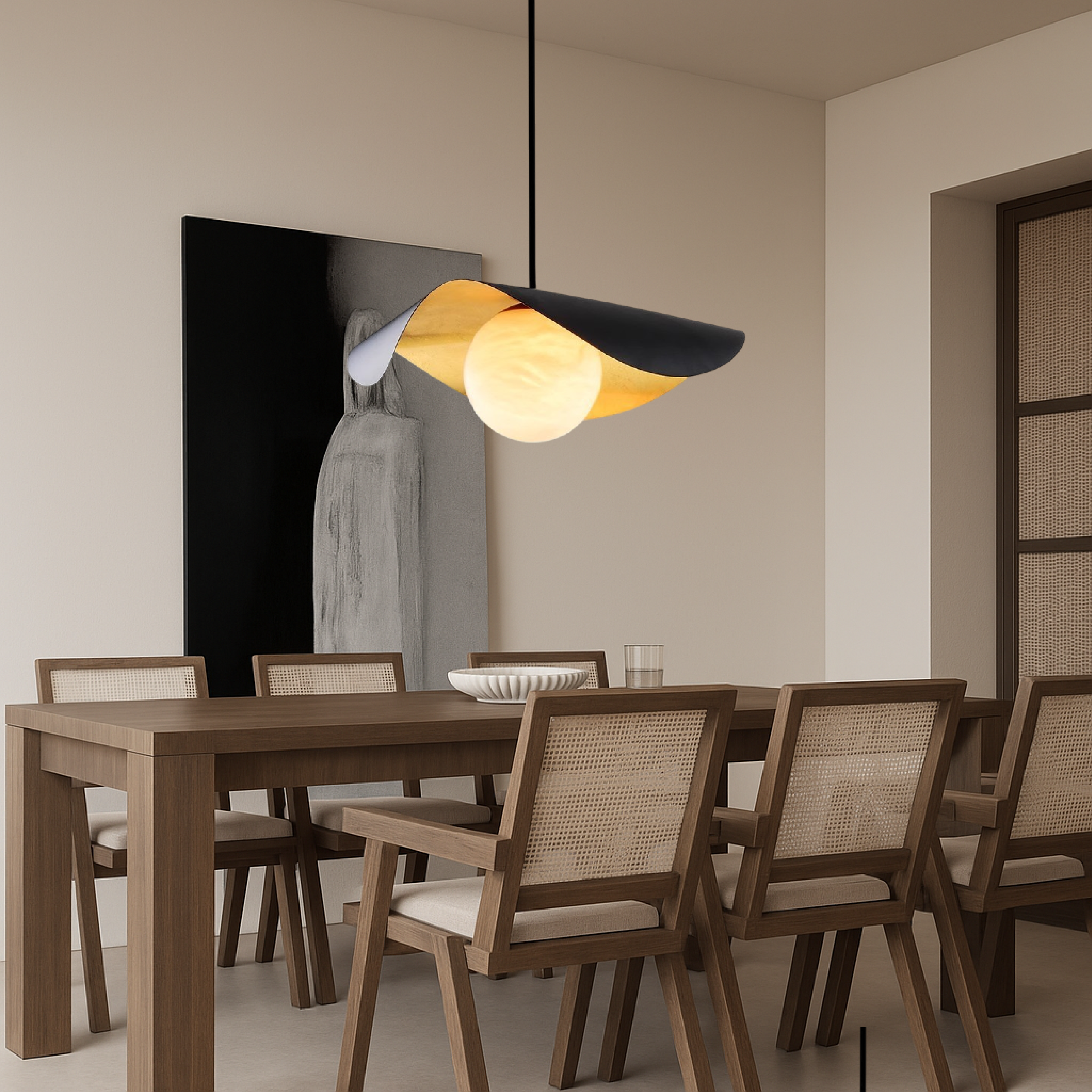 Hiszpańska lampa wisząca z marmurową kulą