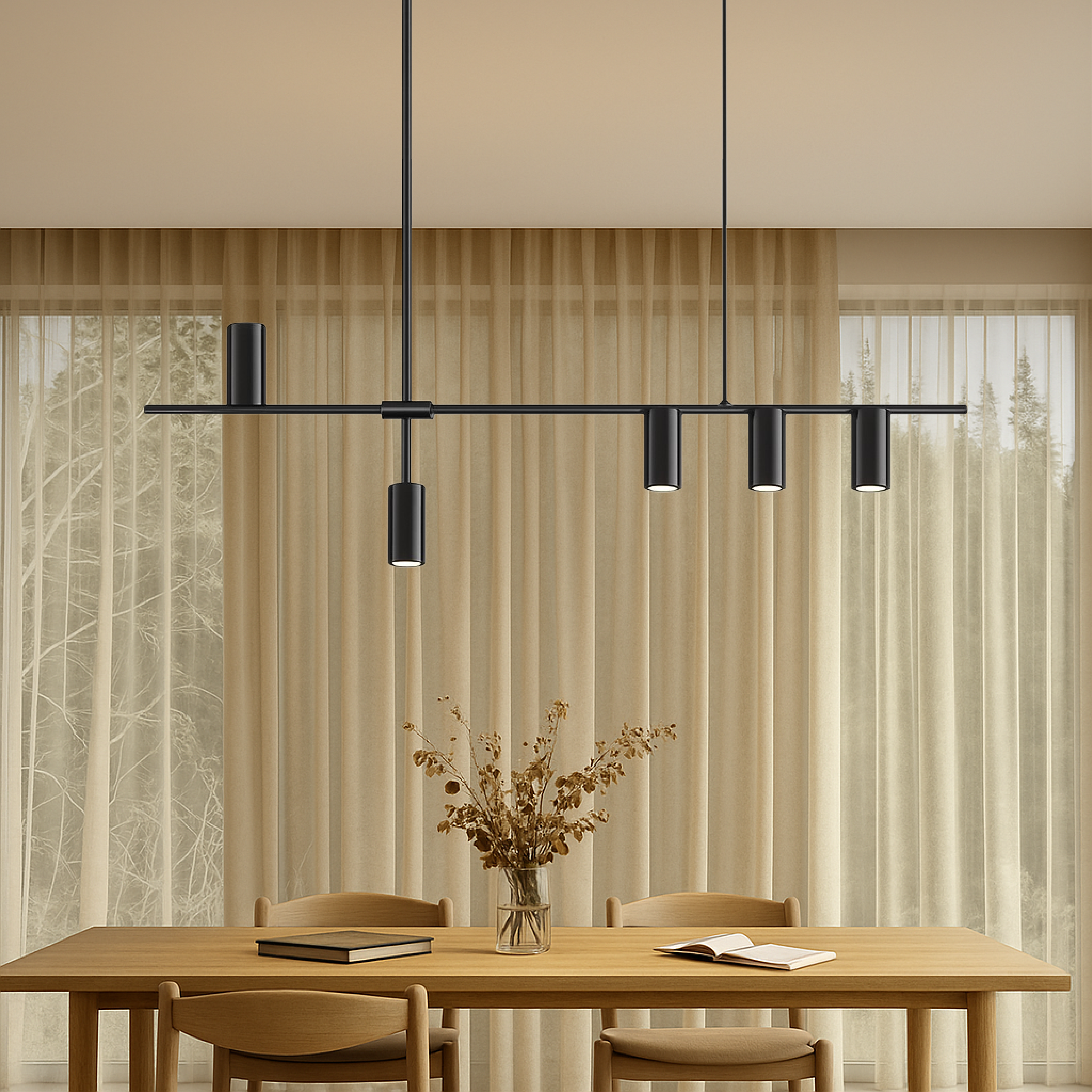 Minimalistyczna czarna lampa wisząca do kuchni