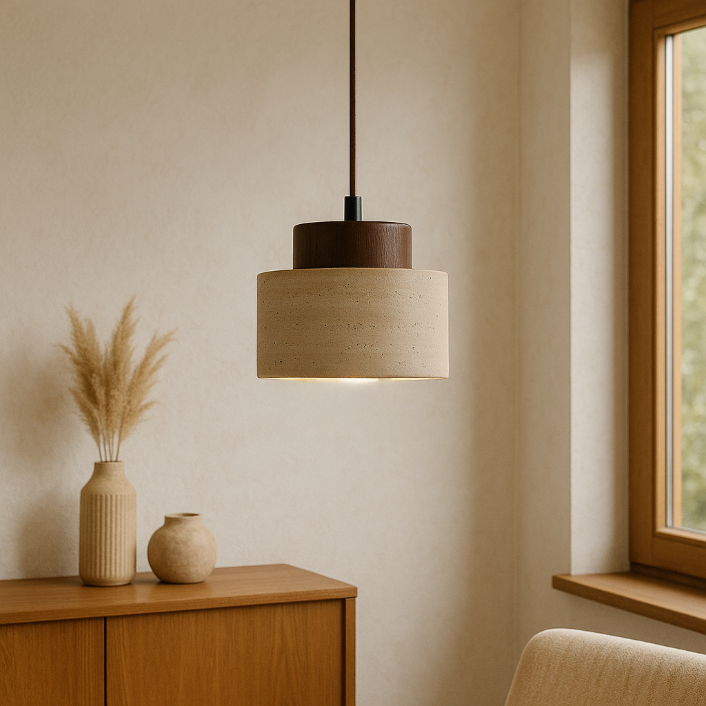 Lampa wisząca z kamienia trawertynowego