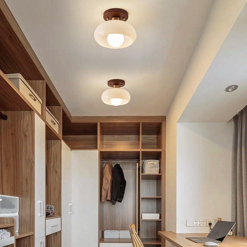 Francuska kremowa lampa sufitowa Bauhaus