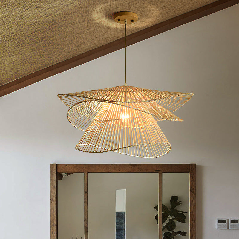 Lampa wisząca z drewna rattanowego
