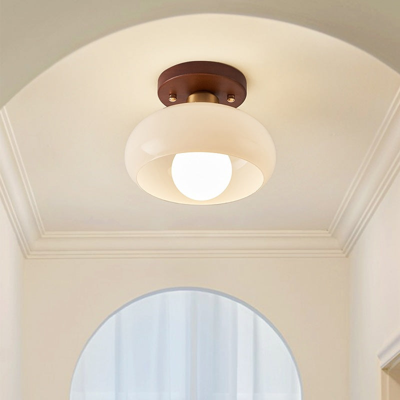 Francuska kremowa lampa sufitowa Bauhaus