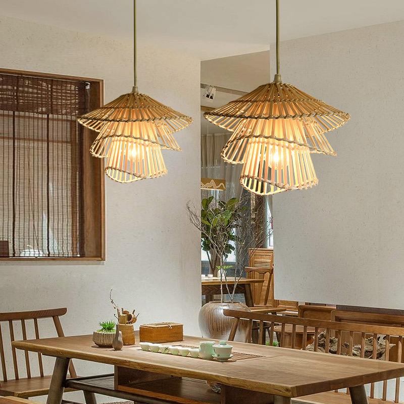 Lampa wisząca z drewna rattanowego