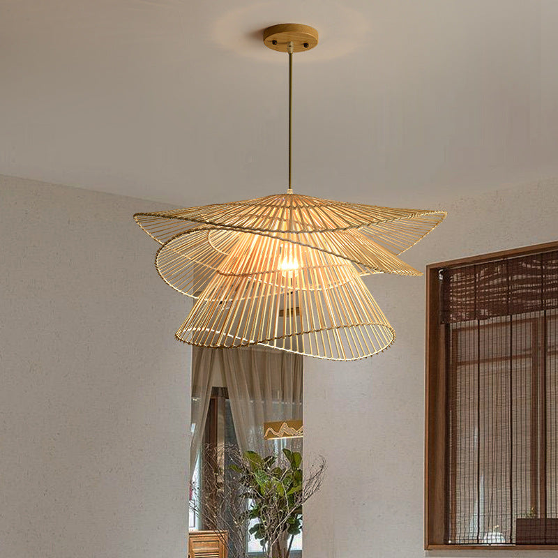 Lampa wisząca z drewna rattanowego