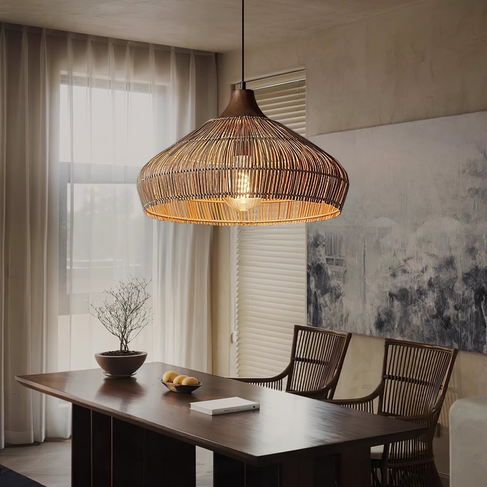 Wiklinowa lampa wisząca z rattanu