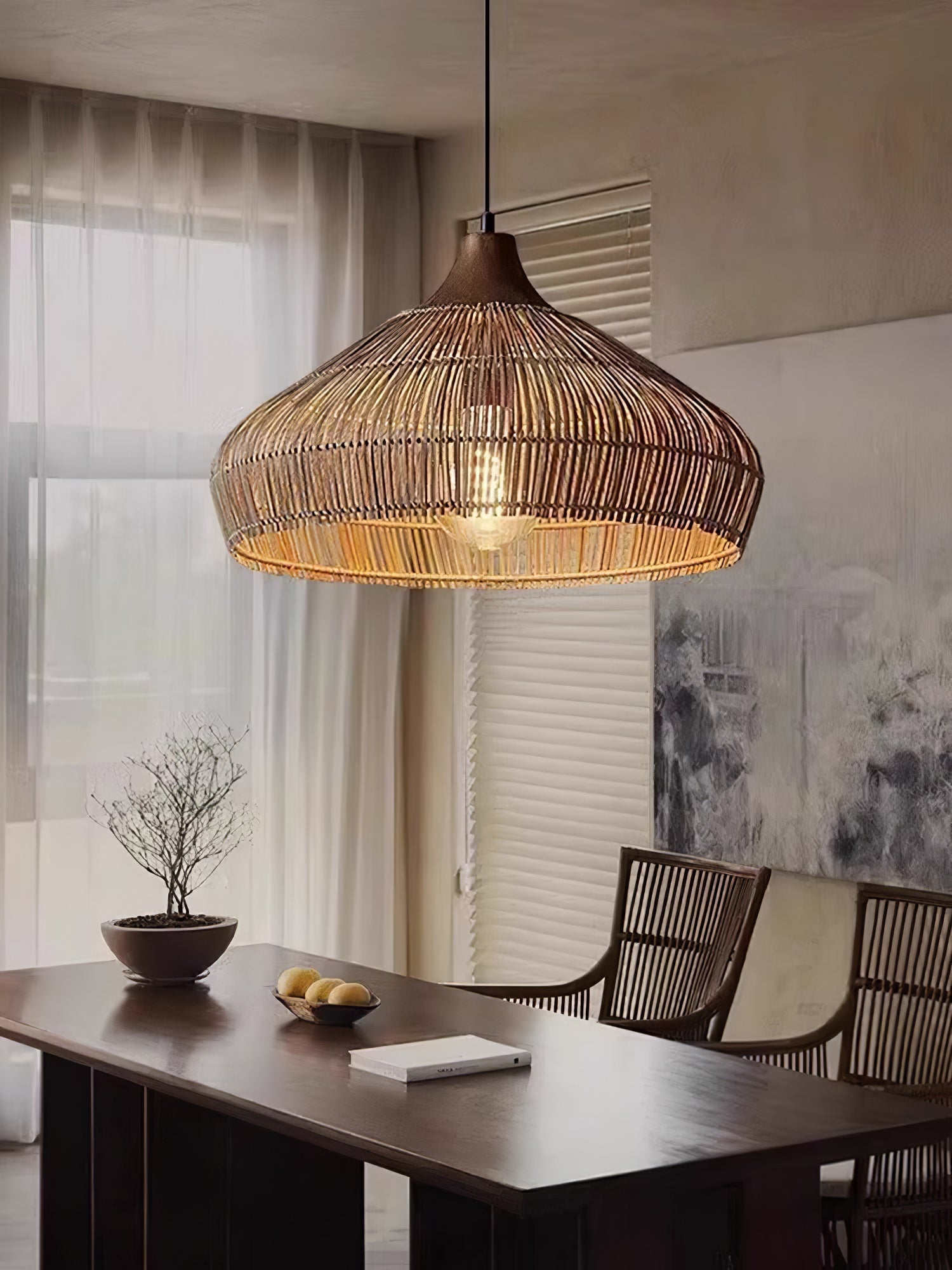 Wiklinowa lampa wisząca z rattanu