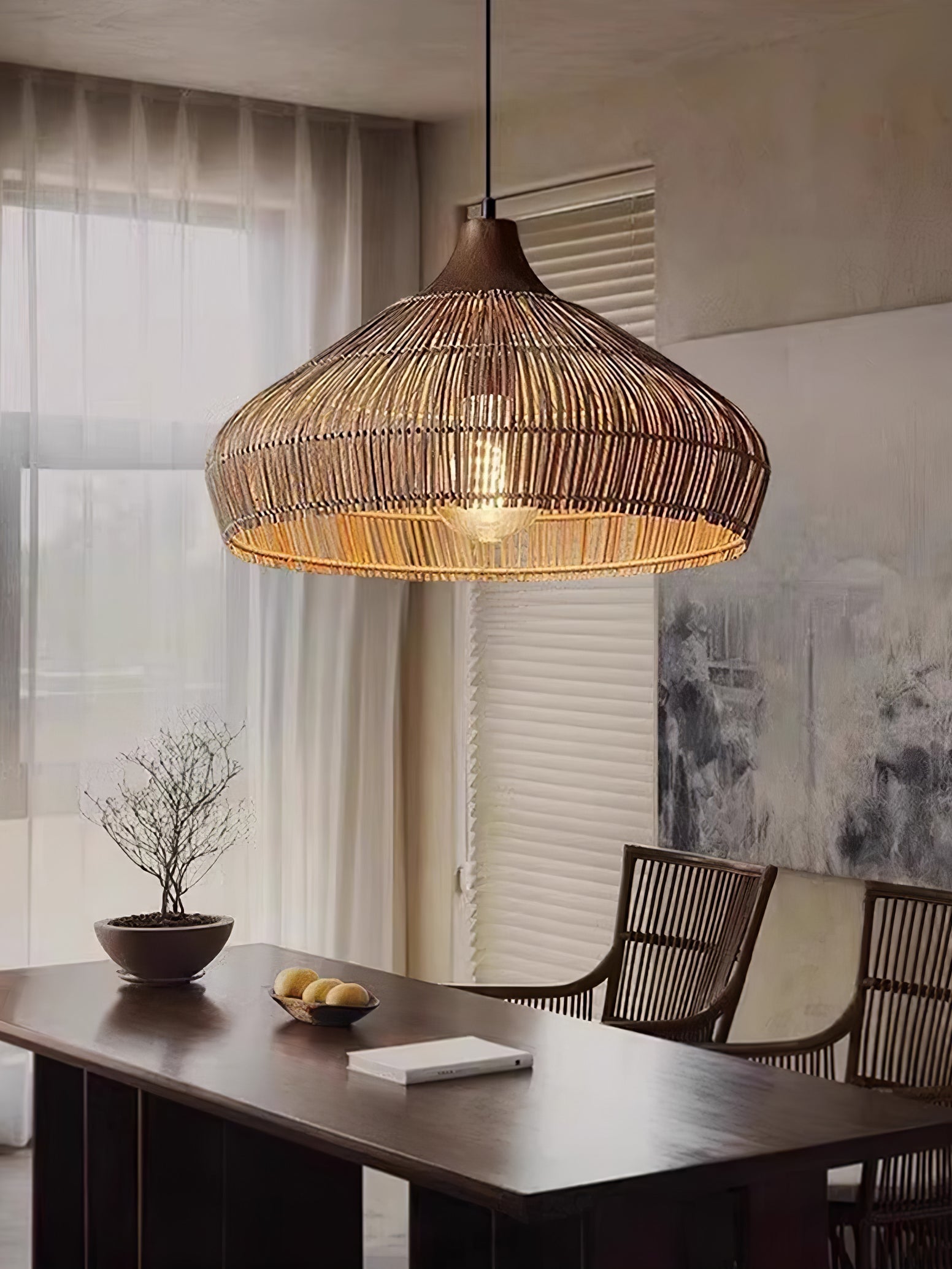 Wiklinowa lampa wisząca z rattanu