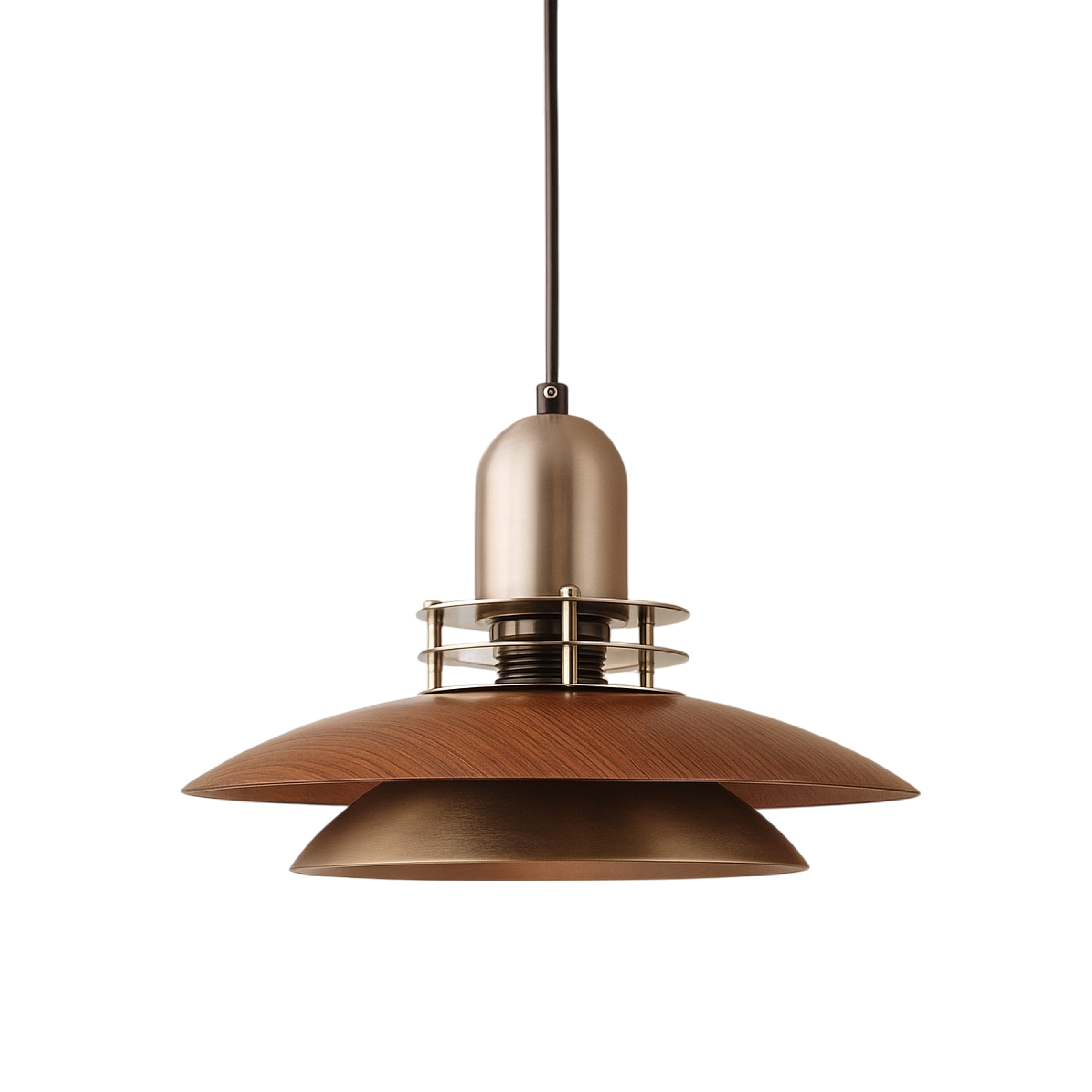 Lampa wisząca z warstwą drewna orzechowego