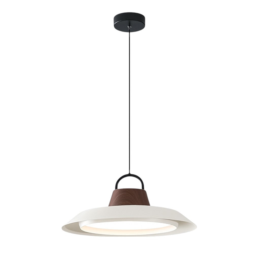 Skandynawska lampa wisząca z drewna i metalu