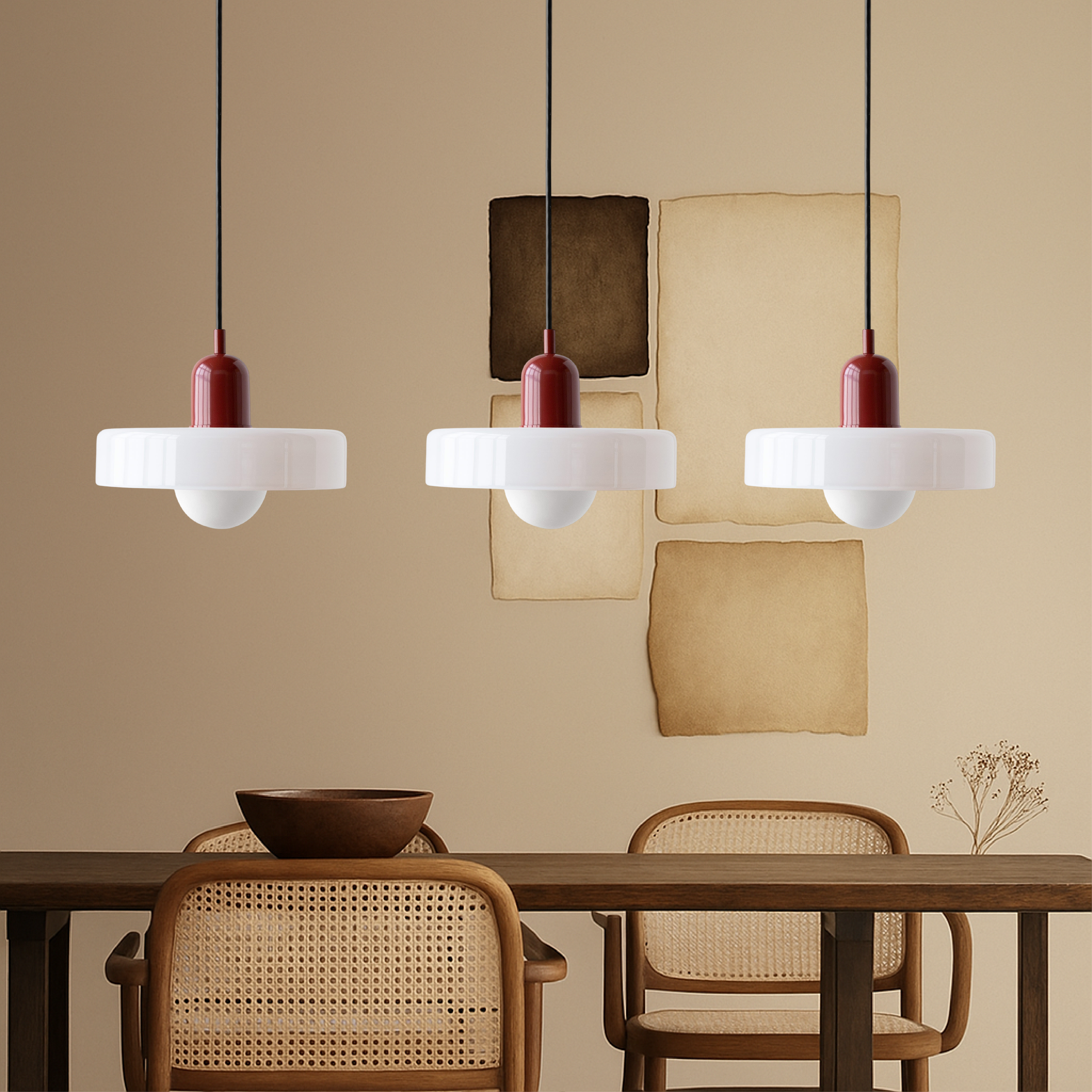 3-głowicowa lampa wisząca Bauhaus z kolorowego szkła