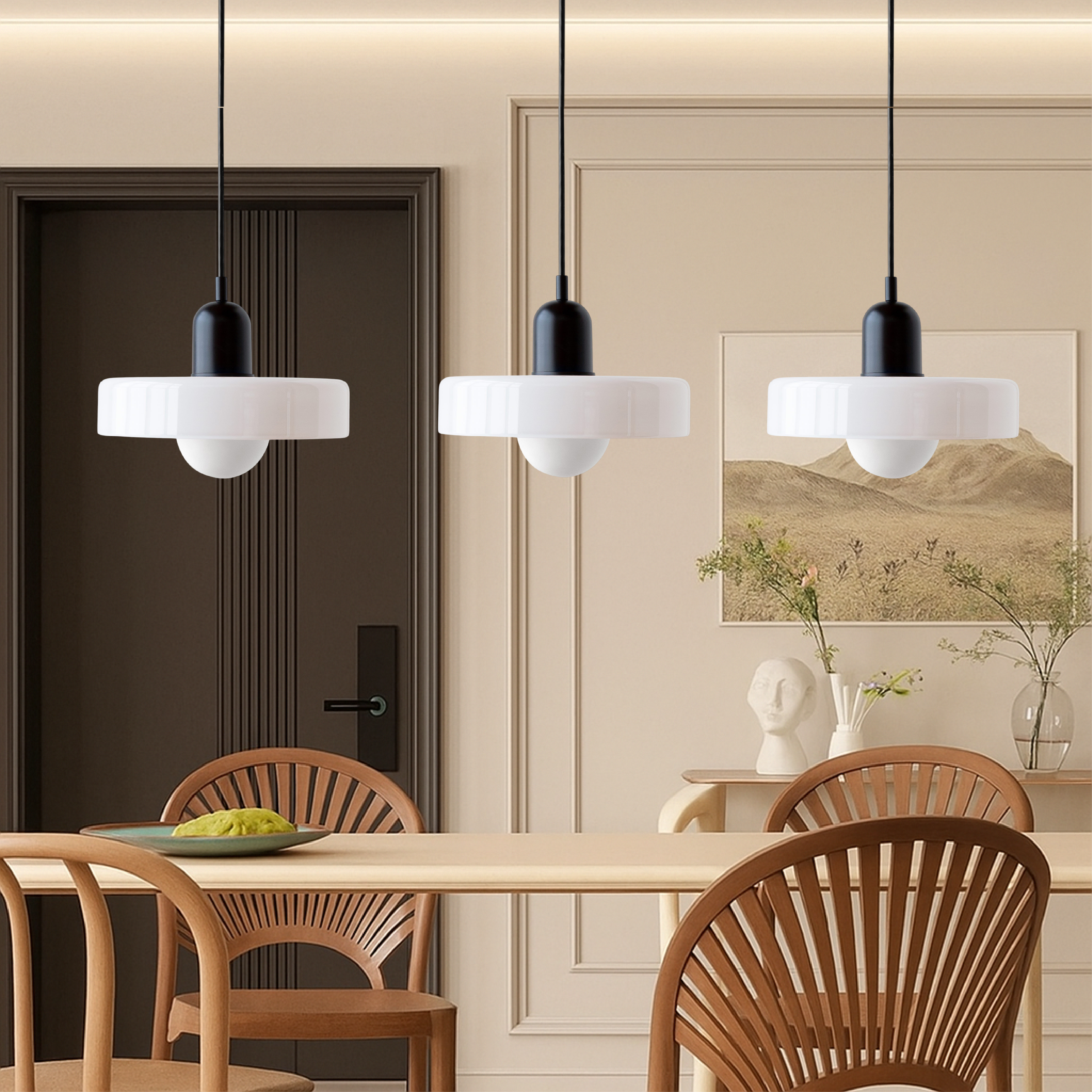 3-głowicowa lampa wisząca Bauhaus z kolorowego szkła
