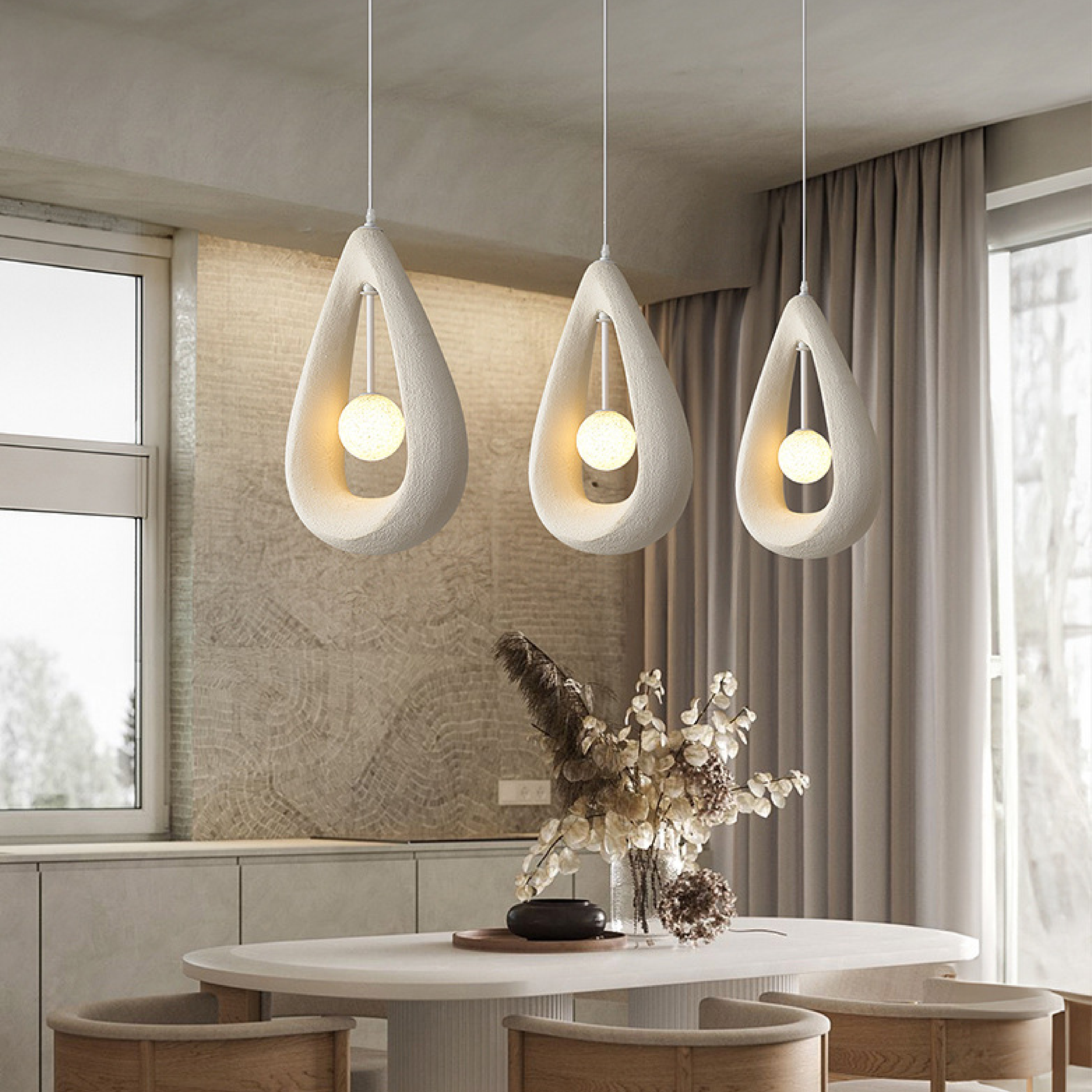 Owalna lampa wisząca Japandi