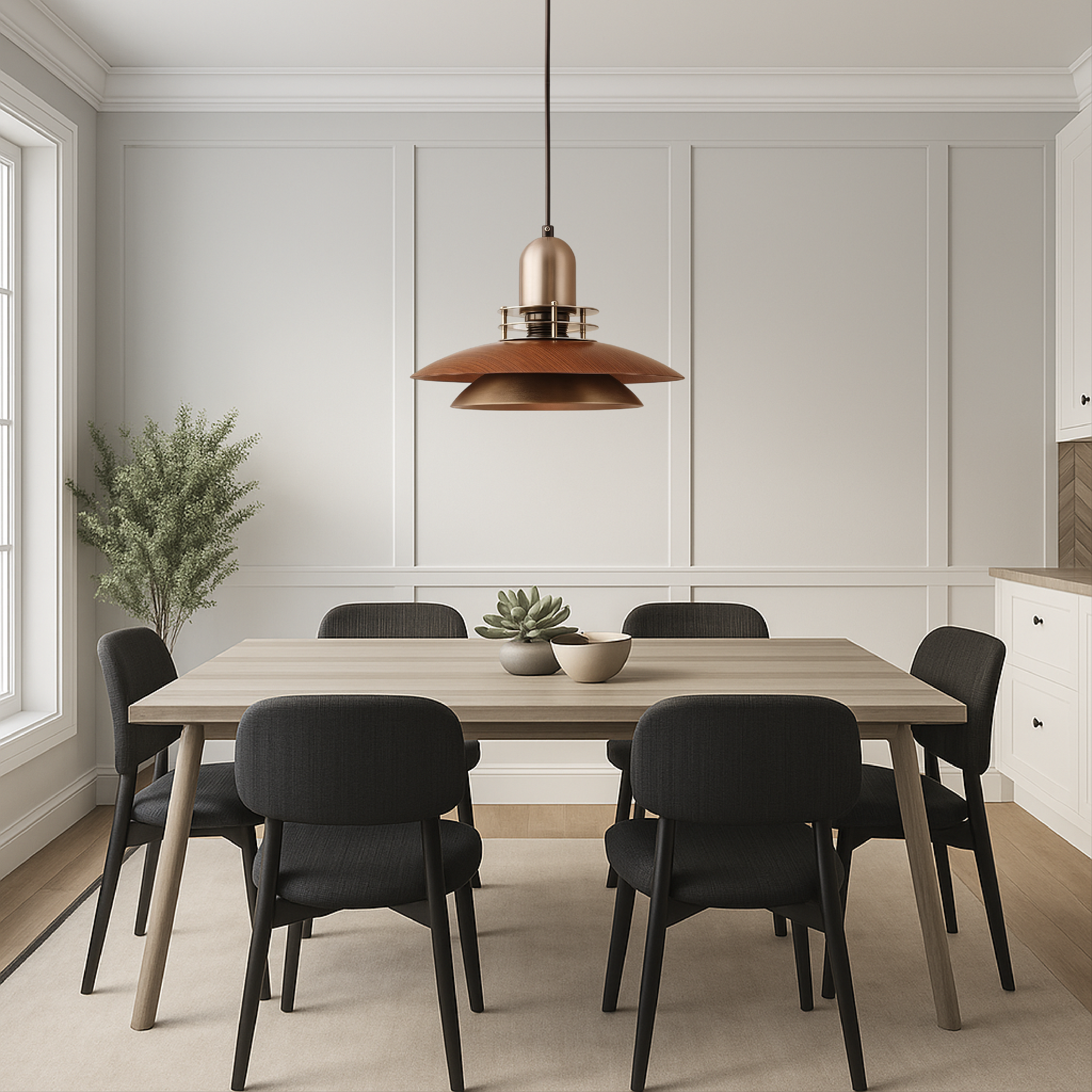 Lampa wisząca z warstwą drewna orzechowego