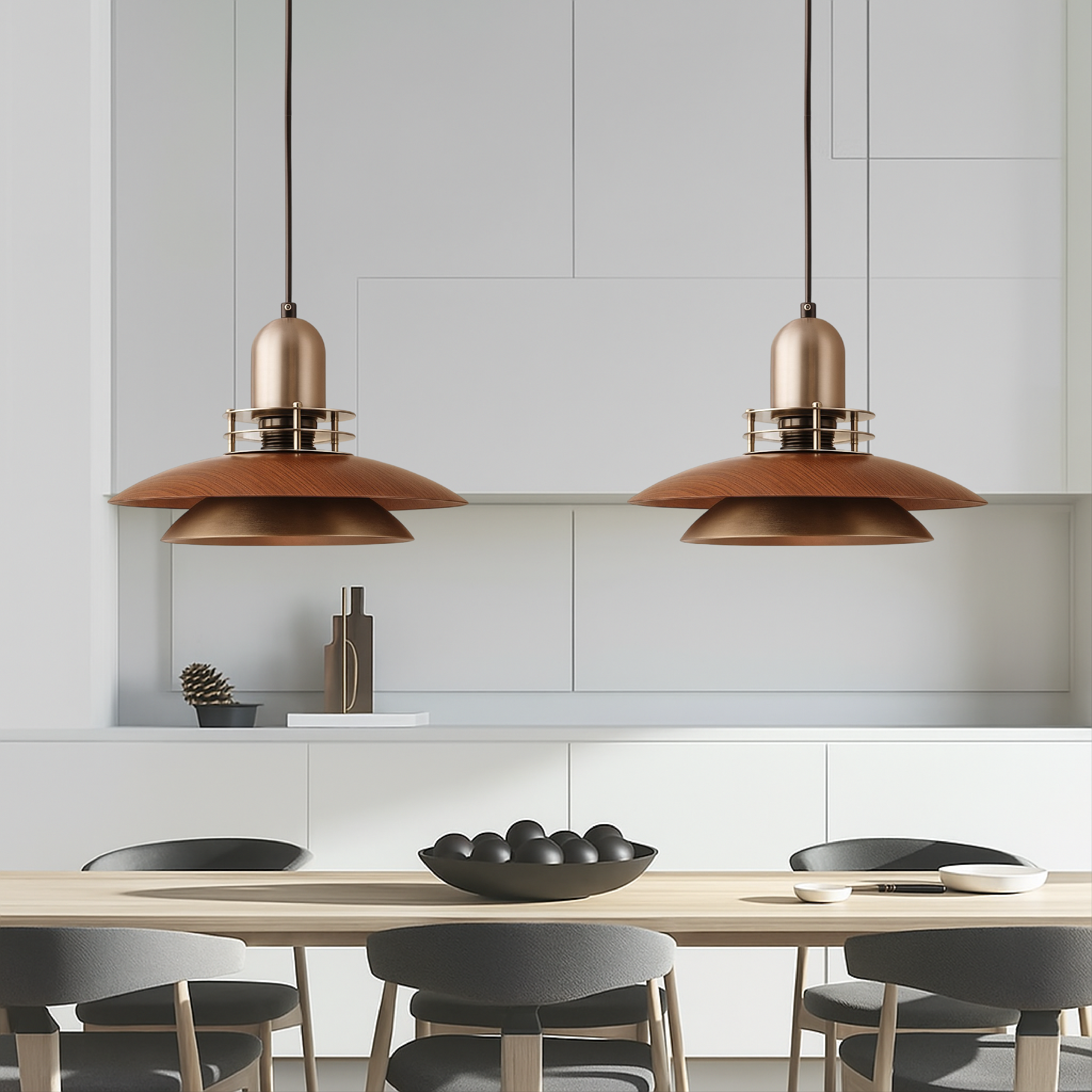 Lampa wisząca z warstwą drewna orzechowego