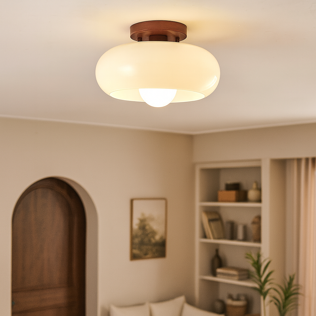 Francuska kremowa lampa sufitowa Bauhaus